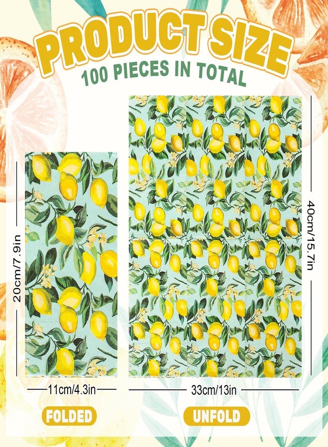 JarThenaAMCS 100Pcs Lemon Guest Napkins Summer Fruit Disposable Napkins Watercolor Hand Towel Paper Napkins for Bathroom Birthday Holiday Party Supplies Table Decor - Image 2